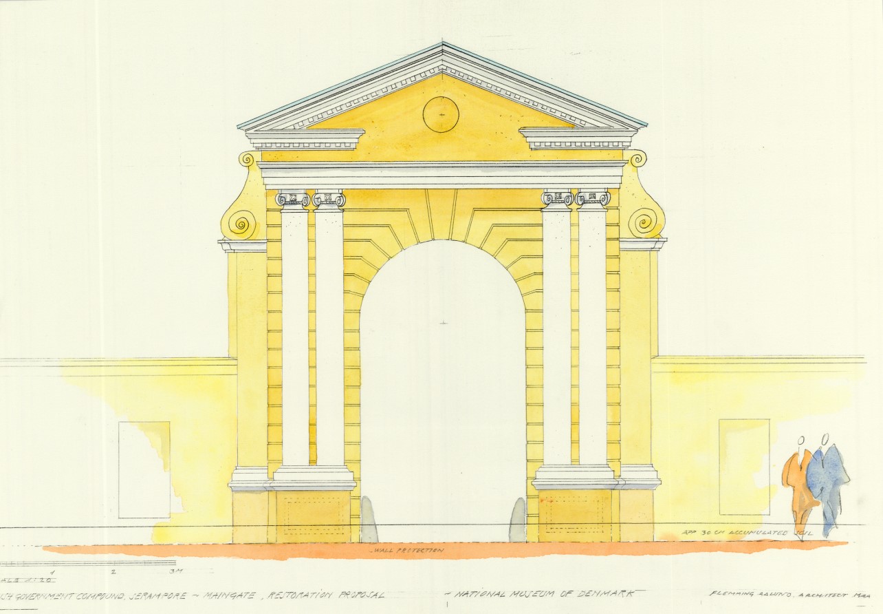 Elevation of the restored Main Gate to the Danish administration compound.