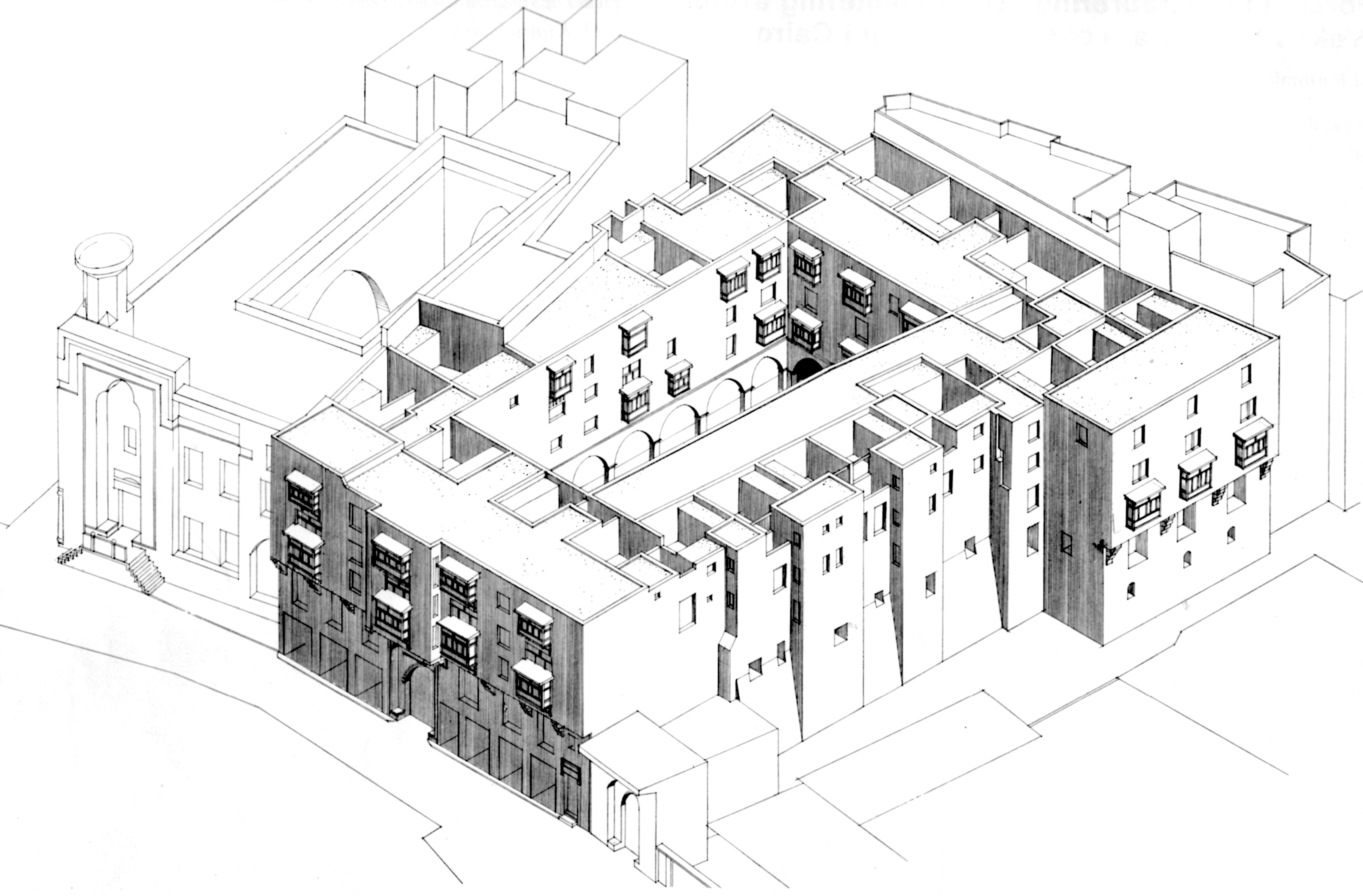 Isometric drawing of the Wekala Bazar’a — Cairo, Egypt — 1976