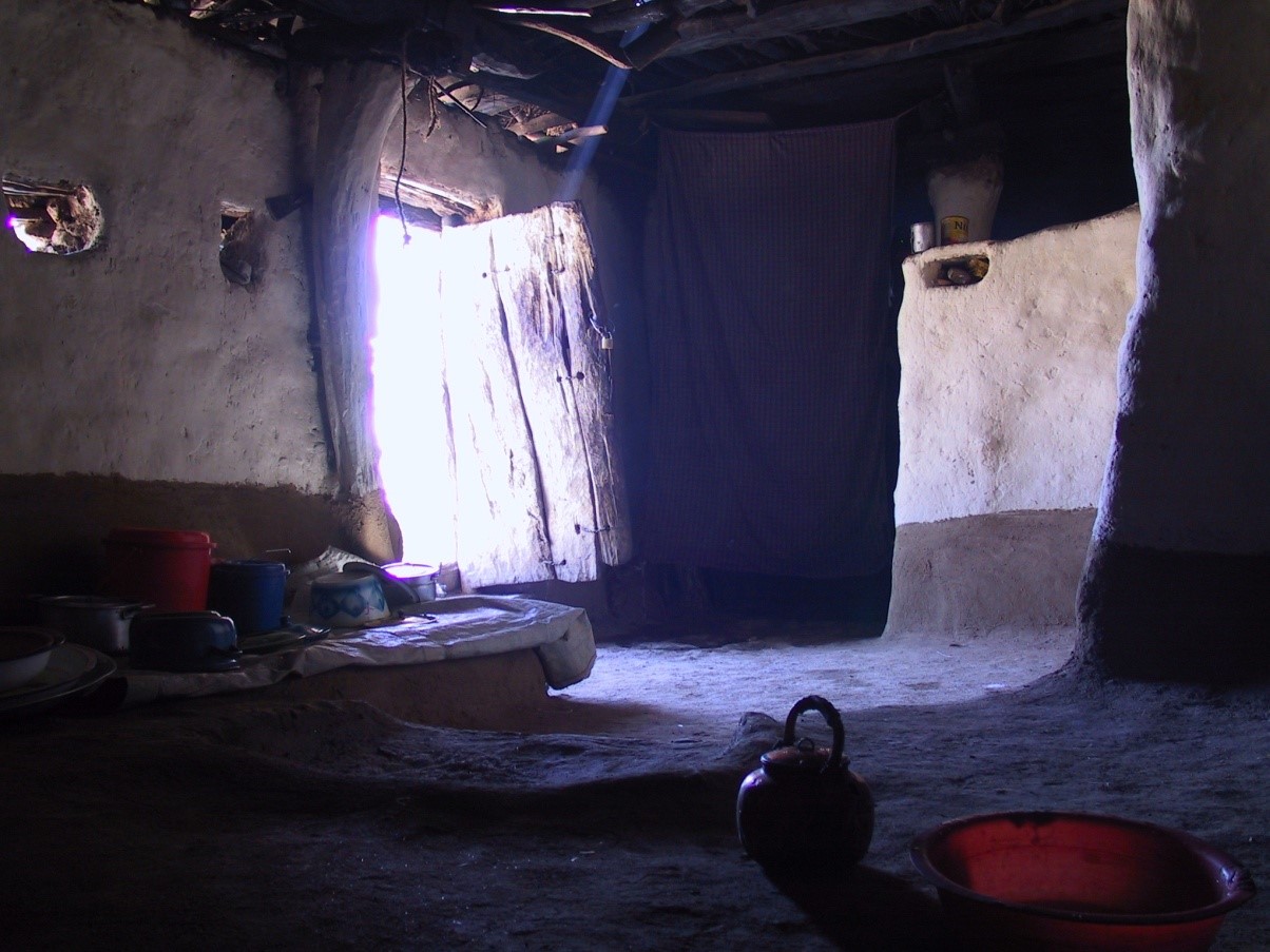Interior of traditional Hidmo house.